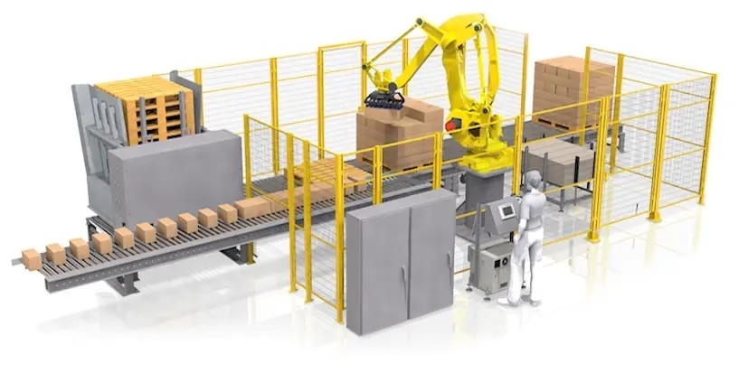 Bottle Box Automatic Palletizer Machine For Bags Animal Feed Poultry Pellet
